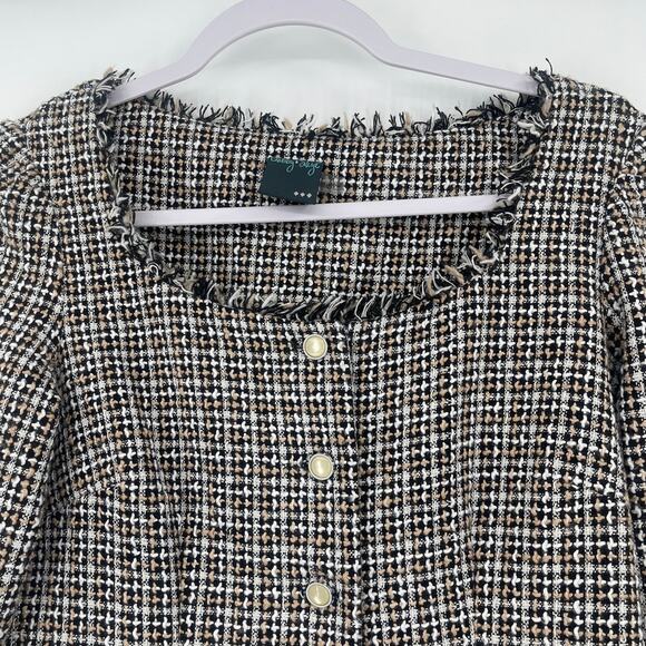 Gabby Skye Tweed Dress Sz 4 Ivy Preppy Academia 60s Mod Style Pearl Fringe Trim - Picture 3 of 12